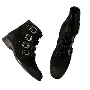 Miz Mooz - Leather Buckle Ankle Boots - Edgy - Black Sz 41